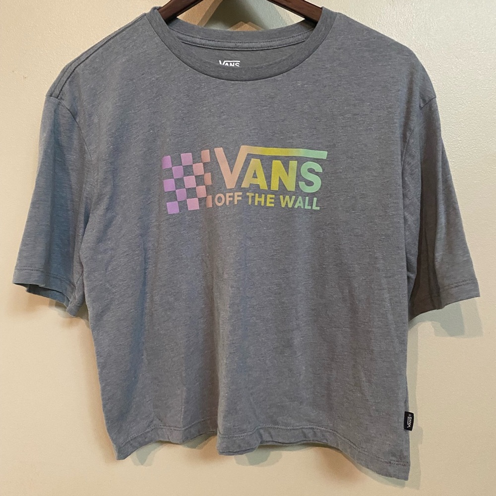 Vans off the Wall Cropped Charcoal Tee with Logo medium